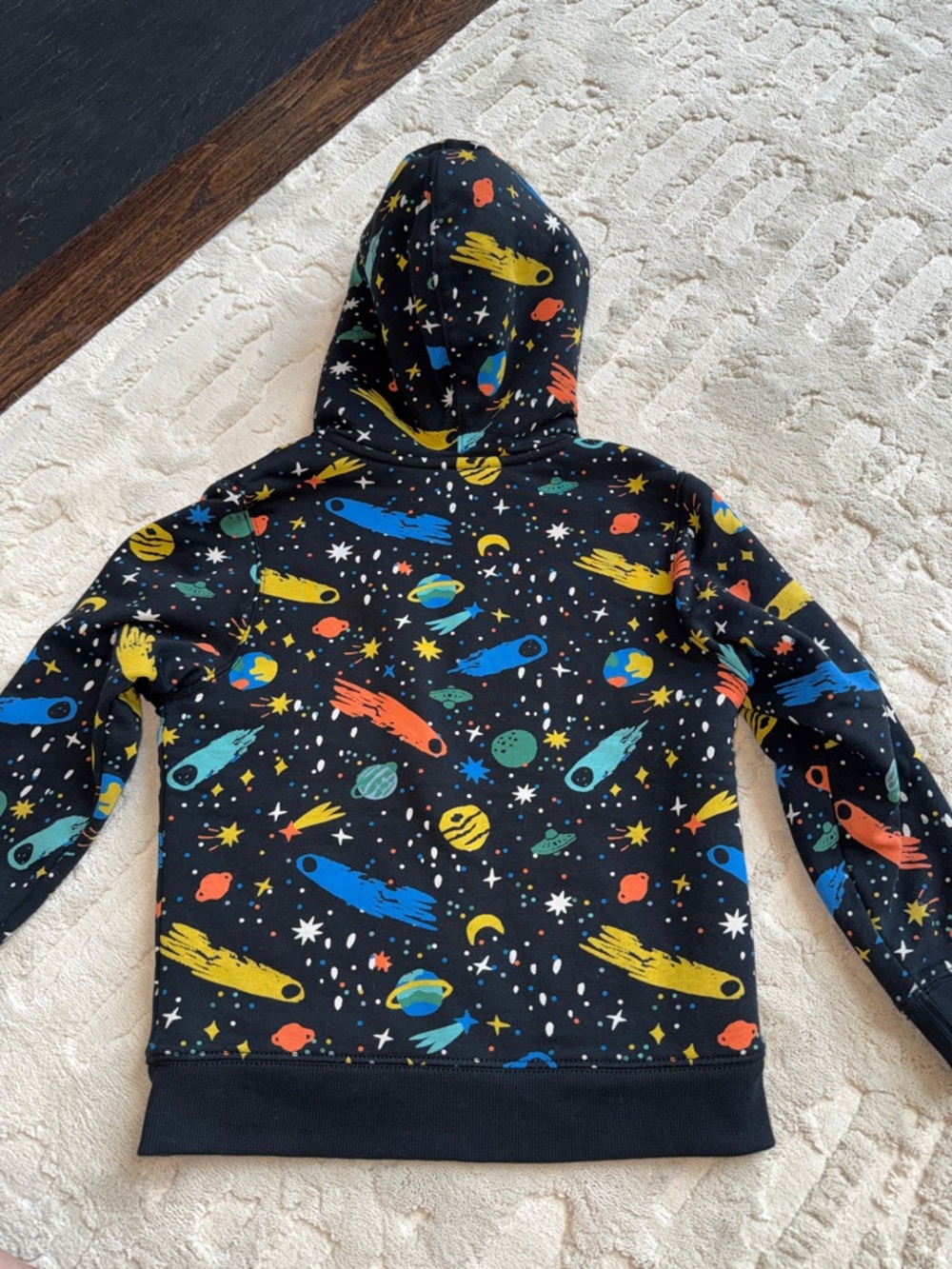 Hanna Andersson Faux Shearling Space 🪐 Black Full Zip Hoodie 6-7 - Picture 4 of 5